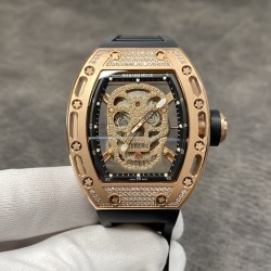 Richard Mille  理查德米勒系列，亲民版！一比一复刻 ！全镂空骷髅头  腕表  简约无钻款 酒桶型镂空表盘 橡胶黑色表带 加了碳素！防水效果杠杠的！出货实拍