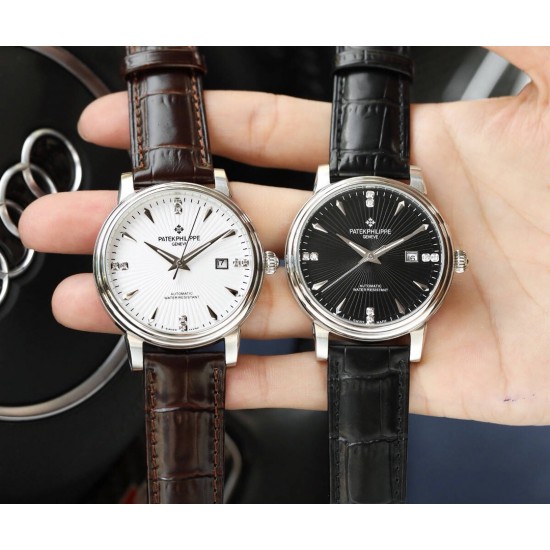 品牌：百达翡丽-PATEK PHILPPE 类型：[酷]男士腕表表壳：316精钢（做工优质）表带：进口小牛皮/原装针扣机芯：进口西铁城8215全自动机械机芯(走时稳定)材料：高级强化镀膜镜面尺寸：直径40mm 厚度12mm