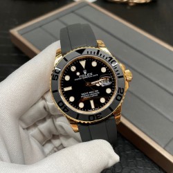 黄金游艇！ROLEX 劳力士 YACHT MASTER 游艇名仕型 116655 运动男表 精钢镀厚玫瑰金表壳 陶瓷表圈 可双向转动 旋入式表冠 蓝宝石镜面有日历放大镜6点位镭射皇冠防伪 橡胶表带 表带侧面有OYSTERFLEX字样雕刻 表带背面有导汗槽 Glidelock折叠保险表扣！