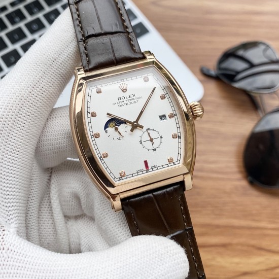 实物拍摄品牌：劳力士-ROLEX  类型：[酷]男士腕表表壳：316精钢（做工优质）表带：进口小牛皮/316精钢（两种可选）机芯：高级定制全自动机械机芯（走时稳定）玻璃：高级强化镀膜镜面尺寸：直径38*43mm，厚度12mm