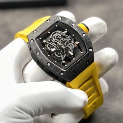 RICHARD MILLE 理查德米勒 RM35-02 客户定制的柠檬黄胶带！齿轮配件堆砌而成的镂空立体表盘 蓝宝石镜面 碳纤维表壳 进口精工自动机械机芯 橡胶表带 蝴蝶扣 KV厂，出货实拍