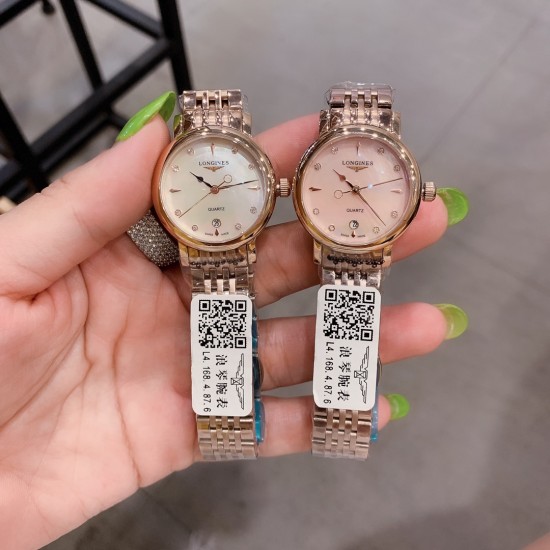 爆款浪琴女表316精钢表带 进口石英机芯（精准）耐磨蓝光玻璃。尺寸：女直径30mm厚10mm