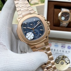 百达翡丽 Patek Philippe 鹦鹉螺系列，精品男士腕表，多功能设计，技艺精湛，独具匠心，尊贵大气，绅士风范。采用全自动机械机芯，顶级316精钢表壳，进口小牛皮表带，矿物质超强镜面，尺寸43-13