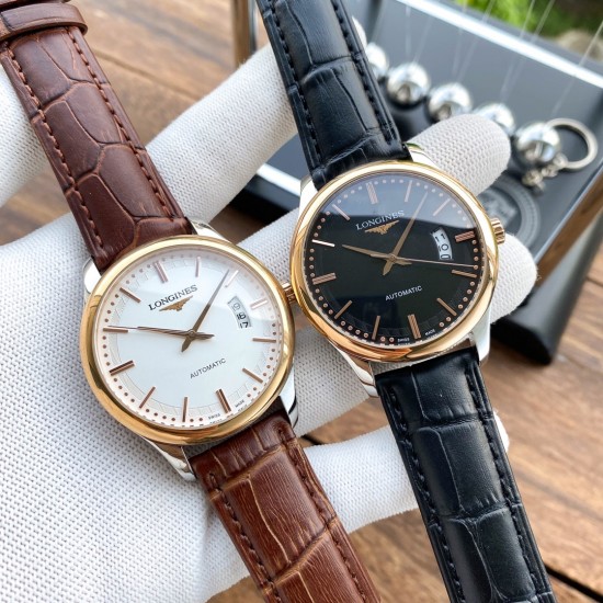 实物拍摄品牌：浪琴-LONGINES 类型：[酷]男士腕表表壳：316精钢（做工优质）表带：进口小牛皮/316精钢（两种可选）机芯：高级定制全自动机械机芯（走时稳定）玻璃：高级强化镀膜镜面尺寸：直径40mm，厚度12mm