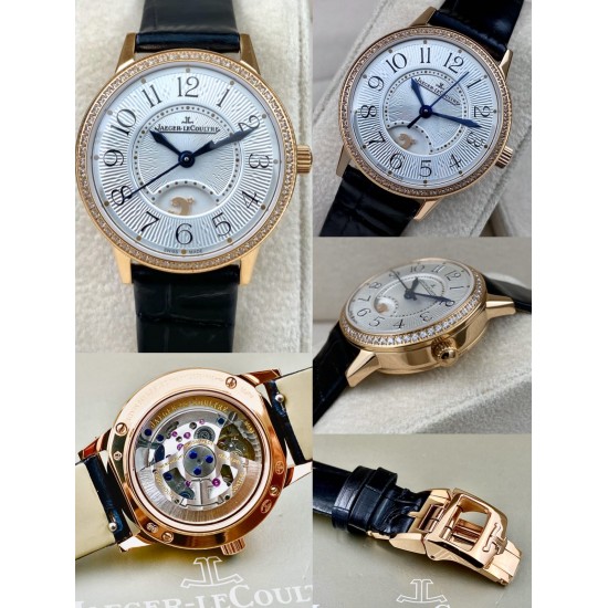 JAEGER-LECOULTRE积家女款RENDEZ-VOUS约会系列。尺寸：29mm搭载日本进口全自动机械机芯  正品版本机芯主版  功能：日夜星晨、时分秒显示功能 ，展现出昼的灿烂与夜的浪漫(刚刚的相遇，[玫瑰]刚刚的缘分，[爱心]刚刚的时间，愿幸福快乐与您相伴)