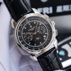 新款 百达翡丽 （实拍图）Patek   Philippe 贵族的艺术品！搭配进口9100多功能机芯（0返修）功能（24小时,星期，星辰，月份）进口316精钢！搭配意大利进口小牛皮！原装折叠扣！尺寸42mm。耐磨防刮蓝宝石玻璃！超强防水50米！简约而不简单！你永远无法拥有一块百达翡丽，你只是在替你的后代保管他.  (  慎重承诺 ： 产品实物光泽手感更佳精湛  字盘刻度栩栩如生  壳套工艺都是宗师级别轻身检验 加上新时代机器高技锻造  上手震撼尊贵非凡。你值得拥有！⚠️请认准独家品质