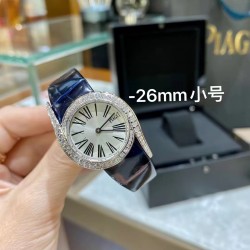 RF厂伯爵新款小号26mm。Limelight Gala系列的女性钻石手表是绝对诱惑的标志，表盘独特的6与9的造型，混合艺术，设计和珠宝，他们赞扬充满活力和大胆女性气质。在伯爵的眼里，每一位演绎人生故事的女主角，都注定拥有出众魅力！别出心裁，不断进阶超越。尺寸26mm  机芯：瑞士朗达机芯 玻璃：蓝宝石镜面 皮带：美洲鳄鱼皮