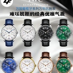ZF 万国 IWC 葡萄牙年历腕表精品IW503501型号！升级细节：  ZF3 1⃣️直径44毫米，跟正品尺寸一致！2⃣️独家定制版52850机芯功能同步原装（月份/日历及星期显示，真实可调，市面唯一实现全功能的版本） 3⃣️采用高通透度的镀膜锅盖蓝宝石镜面，视觉效果非凡！4⃣️表壳拉丝工艺媲美正品，打磨完美作为介乎于万年历与普通日历腕表间的中坚力量，这势必成为瞩目的复刻新星！