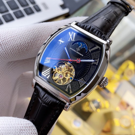 实物拍摄品牌：江诗丹顿 -Vacheron Constantin类型：[酷]男士腕表表壳：316精钢（做工优质）表带：进口真牛皮/316精钢（两种可选）机芯：高级定制全自动机械机芯（走时稳定）玻璃：高级强化镀膜镜面尺寸：直径37*43mm，厚度12.5mm