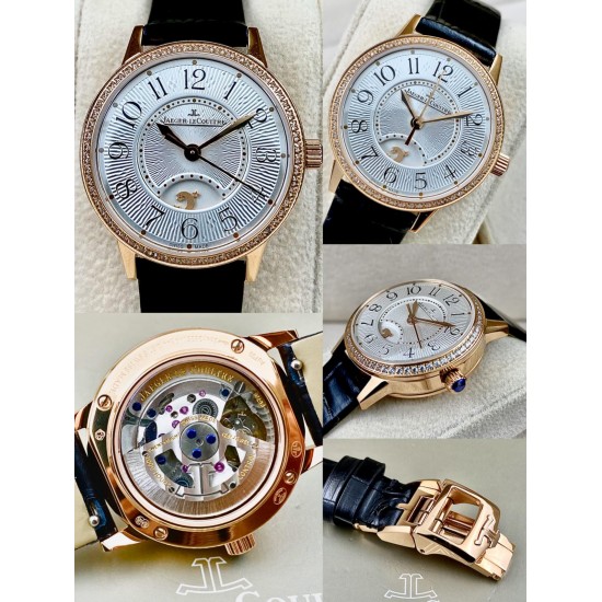 JAEGER-LECOULTRE积家女款RENDEZ-VOUS约会系列。尺寸：29mm搭载日本进口全自动机械机芯  正品版本机芯主版  功能：日夜星晨、时分秒显示功能 ，展现出昼的灿烂与夜的浪漫(刚刚的相遇，[玫瑰]刚刚的缘分，[爱心]刚刚的时间，愿幸福快乐与您相伴)