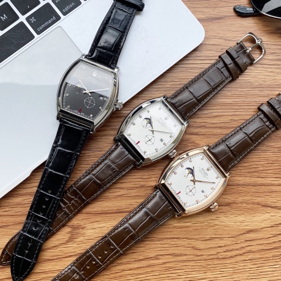 实物拍摄品牌：劳力士-ROLEX  类型：[酷]男士腕表表壳：316精钢（做工优质）表带：进口小牛皮/316精钢（两种可选）机芯：高级定制全自动机械机芯（走时稳定）玻璃：高级强化镀膜镜面尺寸：直径38*43mm，厚度12mm