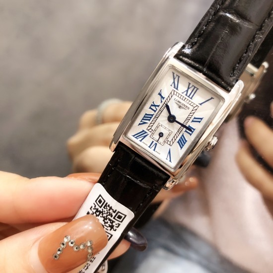 浪琴 黛绰维纳系列 方形 石英女表 精钢材质 牛皮表带 23mm*33mm