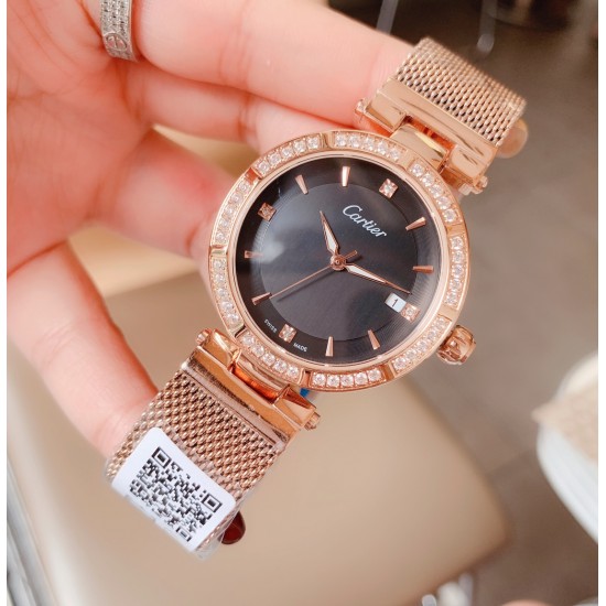 卡地亚-CARTIER腕表 个性2019新款女士手表潮流镶钻大表盘防水女表 ❤️简约三针3字位单日历设计,316精钢表壳,尺寸:35mm厚9mm 卡地亚-CARTIER腕表 个性2019新款女士手表潮流镶钻大表盘防水女表 ❤️简约三针3字位单日历设计,316精钢表壳,尺寸:35mm厚9mm