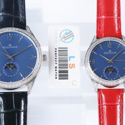 2019最新积家月相大师情侣款系列！新成员。字面时尚高端大气唯一做到日历和月相所有功能一致  （6位真日历与24小时日月星辰功能)  机芯采用稳定性超强的2824-2改装全自动机芯  振频：28800每小时振荡次数动力储备，尺寸男款41x10mm/女32x10mm，搭载积家原装针扣 钢带款，具备超强防水工能.