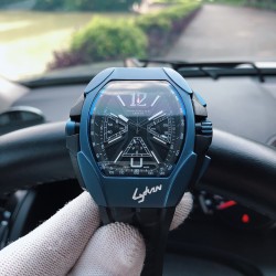 FRANCKMULLER 法兰克穆勒 F12 Lykan Hypersport 超跑限量款腕表，还记得速度激情7里面那款全球限量7辆的LYKAN超跑吗？携手FM限量打造跑车专属腕表！ 尺寸宽40mm（连把头53mm),长55mm。搭载进口VK石英计时机芯，超立体内圈表盘，胶带采用LYKAN 跑车级轮胎橡胶！有电蓝  玫瑰金  黄金表壳供君选择！真是帅到没朋友三杰精致推荐男士多功能石英腕表 SJ为你精心打造超真实实物图拍摄
