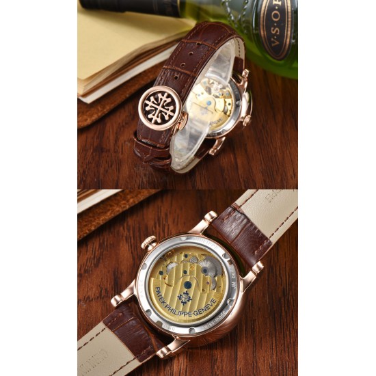 时尚新款 PATEK PHILIPPE【新年巨献 最高版本】百达翡丽超级多功能系列(功能 12字位日月星辰显示 6字位飞达显示)和原装一样的带水平压纹工艺,带荧光刻度 ,42mm直径。316L精钢镀金,原装进口镀膜水晶镜面。字面的外钻为施华洛世奇钻,通透闪亮,气质非凡。在目前技术范畴内尽可能接近原装,此款腕表让您驾驭所有场合。 时尚新款 PATEK PHILIPPE【新年巨献 最高版本】百达翡丽超级多功能系列(功能 12字位日月星辰显示 6字位飞达显示)和原装一样的带水平压纹工艺,带荧光刻度 ,42mm直径。316L精钢镀金,原装进口镀膜水晶镜面。字面的外钻为施华洛世奇钻,通透闪亮,气质非凡。在目前技术范畴内尽可能接近原装,此款腕表让您驾驭所有场合。