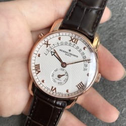 到货！新品Vacheron constantin 经典之美品鉴江诗丹顿马耳他逆跳日历款腕表 型号47245/000G-8773热销男士手表推荐 承载复刻正品Cal.2460 R31L机芯 直径41毫米 搭配意大利小牛皮 原装折叠扣
