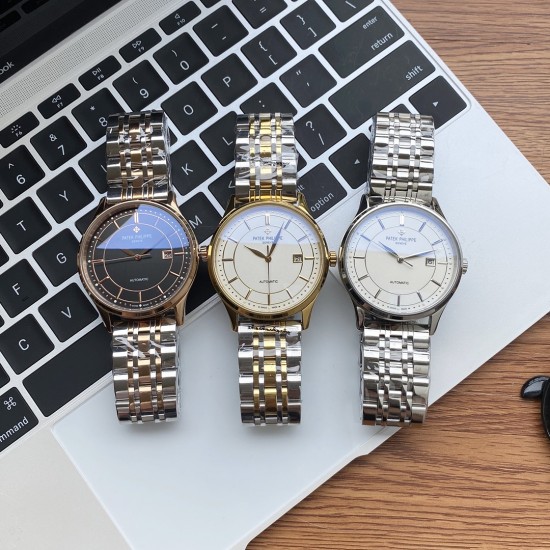 实物拍摄品牌：百达翡丽-PATEK PHILPPE 类型：[酷]男士腕表表壳：316精钢（做工优质）表带：进口小牛皮/316精钢(两种可选)机芯：高级定制全自动机械机芯(走时稳定)材料：高级强化镀膜镜面尺寸：直径40mm 厚度12mm