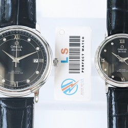 LS精品 经典欧米茄蝶飞情侣腕表新款搭载9015进口自动机械机芯，蓝宝石玻璃镜面，316L精钢 壳套，意大利进口小牛皮，尺寸：男 40mm/9.3mm   女 30mm/9.3mm