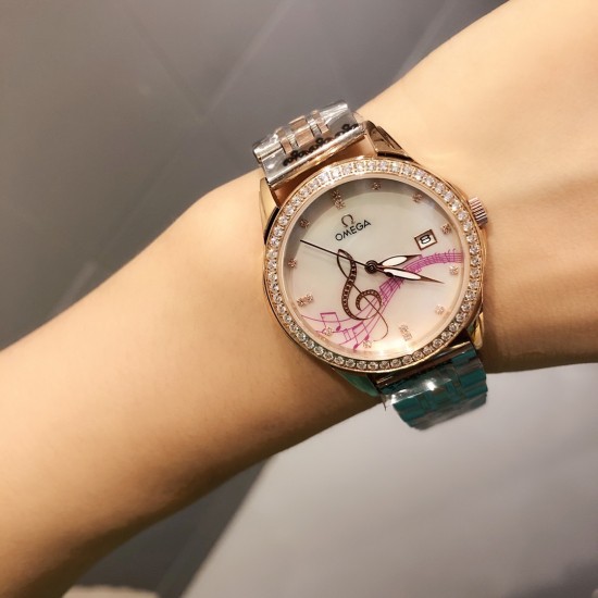 欧米加OMEGA女士腕表 进口石英机芯 316L精钢表壳 直径34mm厚8mm