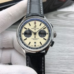 GF 大厂高端狠货 新品 百年灵  BREITLING R6璞雅B01计时腕表Premier B01 Chronograph （吴彦祖同款）材质： 316L精钢直径： 42毫米厚度： 13.65毫米表镜： 锅盖弧面蓝宝石，双面防眩处理表底： 旋入式精钢，透明蓝宝石表冠： 非旋入式，双密封垫机芯：Asia-7750机芯 大厂出品，复刻首选