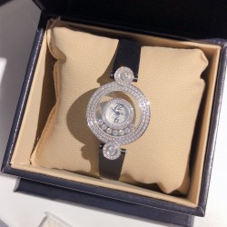 萧邦-Chopard，Happy Diamonds 快乐钻系列！瑞士ETA石英机芯，双层蓝宝石玻璃进口表带分别:有鸵鸟纹、原纹、娟丝带可供选择！尺寸约28mm、厚度约7mm