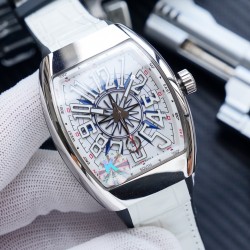K厂出品:法兰克穆勒V45 SC DT系列54*42mm 全自动日本机械机芯 蓝光镀膜玻璃 超强夜光，日历窗放大镜，意大利牛皮表带底部橡胶，可搭配美洲鳄鱼皮纹，316精钢敖表壳，折叠原装扣 糅合商务设计风格 中间完美弧线夹层设计！！！