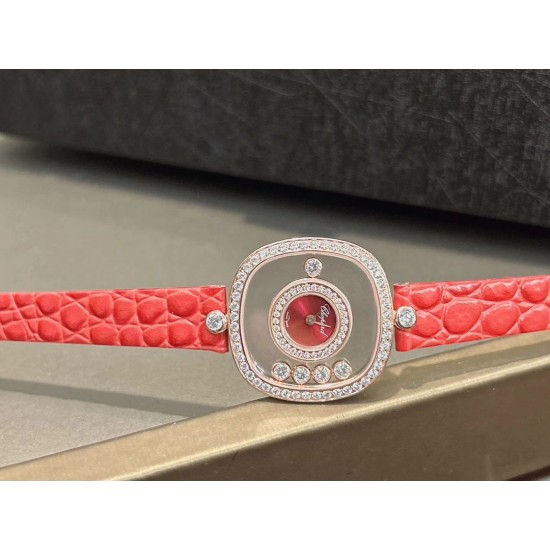 品牌：Chopard-萧邦最新款方形Happy Diamonds❤️瑞士原厂石英机芯 五颗快乐钻石在表盘自由流动  电镀18k金好货不等人哦～[机智]
