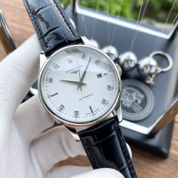 实物拍摄品牌：浪琴-LONGINES 类型：[酷]男士腕表表壳：316精钢（做工优质）表带：进口小牛皮/316精钢（两种可选）机芯：高级定制全自动机械机芯（走时稳定）玻璃：高级强化镀膜镜面尺寸：直径40mm，厚度12mm