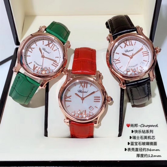 ♥️肖邦- Chopard❥快乐钻系列❥瑞士石英机芯❥蓝宝石玻璃镜面❥表壳直径约36mm         厚度约12mm