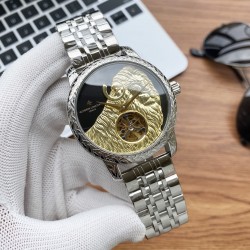 实物拍摄江诗丹顿-Vacheron Constanti阁楼工匠独一无二版 森林狮子王—生猛袭来 ！再创火爆奇迹！全新陀飞轮运转一目了然 机械夹板机芯 实为天赋之作！【机芯】全自动机械机芯【表带】进口小牛皮带/316精钢钢带【表扣】原装自动按扣 【镜面】高硬度矿物质水晶玻璃  【直径】直径：44mm15mm