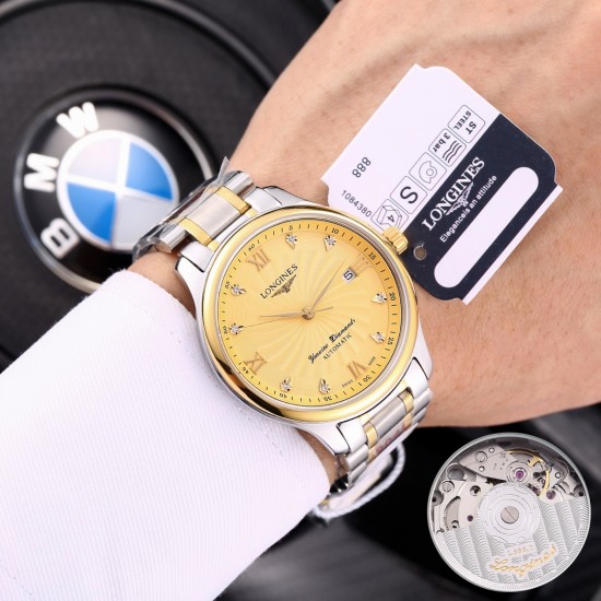 实物拍摄品牌：浪琴-LONGINES  名匠系列  销量冠军类型：[酷]男士腕表表壳：316精钢（做工优质）表带：进口小牛皮/316精钢（两种可选）机芯：进口8215全自动机械机芯（走时稳定）玻璃：高级强化镀膜镜面尺寸：直径39mm，厚度12mm