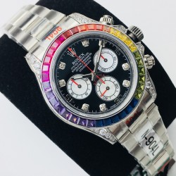 DR Factory诚意之作 V3升级版 市场最高版本 劳.力士Rolex全新彩虹圈迪通拿Daytona！升级细节：1:升级圈口角度与宝石大小颜色，缎纹字面更加富有光泽，能与原装保持一致！2:904L钢带，表壳按键防滑齿纹更加明显立体！3:劳力士彩虹圈迪通拿是ROLEX爱好者的首选，搭载7750机芯，奢华副本DAYTONA的最新首选，是土豪最佳选择！DR Factory为您呈现您想要的一切！DR品质 追求完美 不断超越！（附送专用拆表工具一套+专用手表收纳盒一个+时尚运动手环一条）