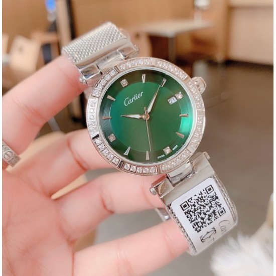 卡地亚-CARTIER腕表 个性2019新款女士手表潮流镶钻大表盘防水女表 ❤️简约三针3字位单日历设计,316精钢表壳,尺寸:35mm厚9mm 卡地亚-CARTIER腕表 个性2019新款女士手表潮流镶钻大表盘防水女表 ❤️简约三针3字位单日历设计,316精钢表壳,尺寸:35mm厚9mm