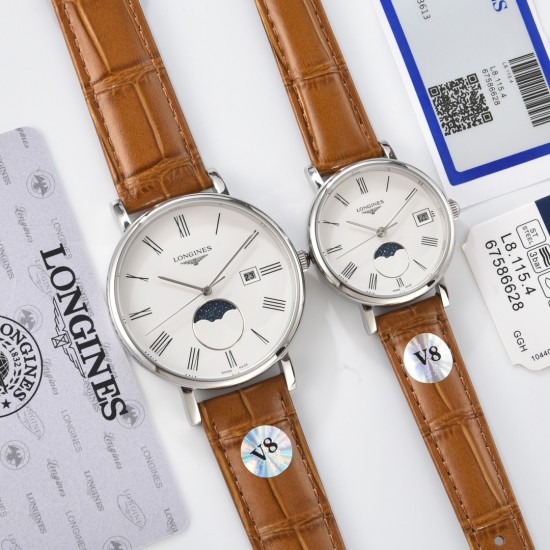 2024年【最新品】七夕节最佳礼品Longines浪琴官方博雅系列情侣腕表 见证爱奇迹时刻时尚潮流男女腕表。采用进口日本机芯。采用进口头层牛皮表带。表壳采用三件套官方一致工艺。腕表尺寸：男39mm女30mm质量杠杠欢迎转发