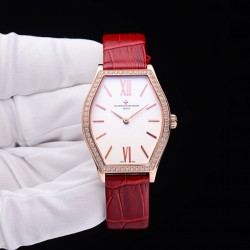 实拍 江诗丹顿-Vacheron Constantin 作为世界上历史悠久的钟表制造商从未停止生产，秉承悉力以赴，精益求精的品牌座右铭，其中有一款-Malte系列25530/000R-9742，经典酒桶型婉表，防磨水晶镜面，内部经反光处理，配置瑞士原装石英机芯，尺寸28.40*38.67毫米，厚度7.28毫米。表壳电镀18K白金/玫瑰金，表带有布绢带，牛皮带两种选择，针扣配带.市面最高版本，你值得拥有。