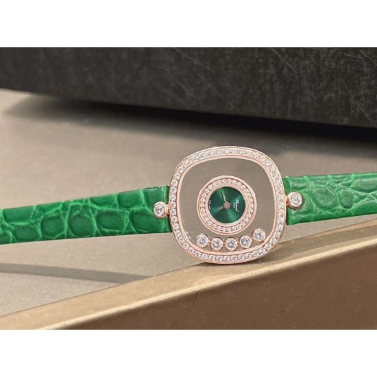 品牌：Chopard-萧邦最新款方形Happy Diamonds❤️瑞士原厂石英机芯 五颗快乐钻石在表盘自由流动  电镀18k金好货不等人哦～[机智]
