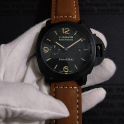 沛纳海精品男士机械表，热卖款PAM00386，直径44mm,厚度15mm,316L精钢黑壳，高硬度矿物质玻璃，复古磨砂疯马皮，装配海鸥全自动机芯。尊贵典范，时尚追求！欢迎转载！[害羞][害羞]