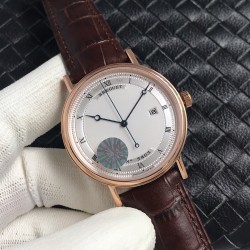 【最高品质版本】TW宝玑V2升级版 经典系列5967BB/11/9W6腕表 宝玑最具古典风格的焊接式圆角表耳 外壳缘饰钱币纹 采用了拉丝打磨罗马数字表盘刻度 烧钢蓝针镂空针尖 搭配原装日本9015机芯 直径41mm.超薄7.8mm..意大利牛皮表带 经典大作 佩戴舒适(实力拍，实拍无P图)