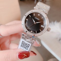 卡地亚-CARTIER腕表 个性2019新款女士手表潮流镶钻大表盘防水女表 ❤️简约三针3字位单日历设计，316精钢表壳，尺寸：35mm厚9mm