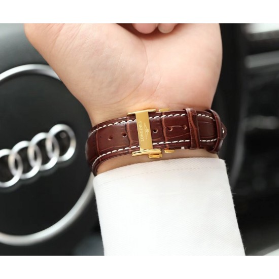 品牌： 浪琴-LONGINES  100米防水 类型：[酷]男士腕表表壳：316精钢（做工优质)表带：进口小牛皮/316精钢(两种可选)机芯：日本进口8215全自动机械机芯（走时稳定）玻璃：高级双卜蓝宝石镜面(防划花)尺寸：直径40mm，厚度12mm