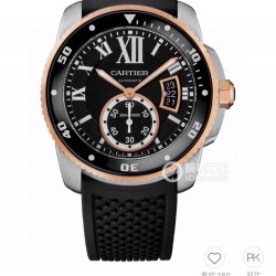 Cartier 卡地亚 卡利博CALIBRE  DE  CARTIER系列，316精钢表壳，陶瓷夜光圈口，尺寸42mm，搭载全自动机械机芯，进口天然橡胶表带，Super  LumiNova夜光涂层三角时标，时尚与运动结合的潜水表硬朗而霸气，彰显气质。