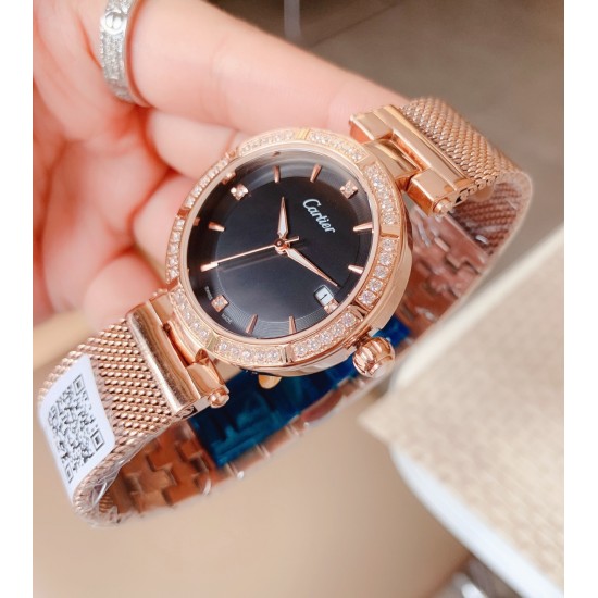 卡地亚-CARTIER腕表 个性2019新款女士手表潮流镶钻大表盘防水女表 ❤️简约三针3字位单日历设计,316精钢表壳,尺寸:35mm厚9mm 卡地亚-CARTIER腕表 个性2019新款女士手表潮流镶钻大表盘防水女表 ❤️简约三针3字位单日历设计,316精钢表壳,尺寸:35mm厚9mm