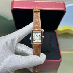 Dr 卡地亚金棕小坦克小号18K玫瑰金搭配进口美洲鳄鱼皮皮带