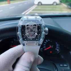 SJ出品 理查德米勒【RICHARD MILLE】J11 采用最新玻璃透明壳  最新升級特别版  RM052 鬼头经典传奇 永不落后  镂空骷髅头腕表．骷髅头轮廓突出，造型霸气不羁，具有震撼人心的魅力。搭配艳耀色彩的橡胶轻便表带，更拉风，更前卫。缤纷盛夏，换上短袖T恤的你，腕间搭上霸气十足的表款 彰显个性十足的气质 天然植物橡胶表带 霸气的尺寸43x50mm ，三杰精致推荐男士机械腕表 SJ为你精心挑选超真实实物图拍摄