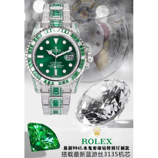 极少量到货 全新劳力士潜航者系列满钻定制版。整表采用904L精钢手工镶嵌施华洛水晶钻、蓝宝石镜面永不磨损!同时拥有劳力士水鬼相同的腕表心脏〔Cal3135蓝油丝机芯〕内外兼修。市场首家推出拼色版绿水鬼,犹如汽车里的顶级品牌劳斯莱斯,包包里的顶级品牌爱马仕,拼色始终是高级定制的公认体现,尽显独特尊贵。 极少量到货 全新劳力士潜航者系列满钻定制版。整表采用904L精钢手工镶嵌施华洛水晶钻、蓝宝石镜面永不磨损!同时拥有劳力士水鬼相同的腕表心脏〔Cal3135蓝油丝机芯〕内外兼修。市场首家推出拼色版绿水鬼,犹如汽车里的顶级品牌劳斯莱斯,包包里的顶级品牌爱马仕,拼色始终是高级定制的公认体现,尽显独特尊贵。