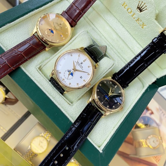 实物拍摄品牌：劳力士-ROLEX  类型：[酷]男士腕表表壳：316精钢（做工优质）表带：进口小牛皮/316精钢机芯：全自动高级机械机芯（走时稳定）玻璃：高级强化镀膜镜面尺寸：直径40mm，厚度12mm