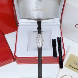 卡地亚-Cartier ❥橄榄形女士腕表❥瑞士石英机芯❥镀膜玻璃镜面❥表壳尺寸22x48mm          厚度约7mm❥有皮带和娟带可选！❥独特的橄榄形表壳镶嵌皓石， 含蓄优雅，代表了卡地亚风格之精髓：简约设计与时尚风范完美融合。