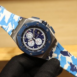 随机送迷彩橡胶带一副品牌：爱彼 Audemars Piguet系列：皇家橡树离岸型限量多功能机械腕表尺寸：44MM13MM机芯：复刻原装3126全自动机械机芯镜面：反炫光处理蓝宝石水晶玻璃材料：进口316精钢鑫表壳表带:   进口橡胶表带表扣:   原装针扣(H厂出品，市场最高版本，超高品质，超A做工，非市场普通货，硬汉必备神器)