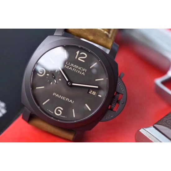 ི 沛纳海 PAM359全身抛光316L精钢 三明治数字刻度面盘 超强夜光  44mm直径 搭配小牛皮 经典简约 百搭只选